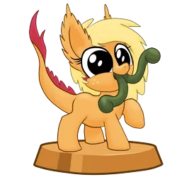 Size: 7087x7087 | Tagged: safe, artist:stewart501st, derpibooru import, part of a set, applejack, monster pony, original species, tatzlpony, miss pie's monsters, absurd resolution, cute, ear fluff, jackabetes, looking at you, multiple tongues, no iris, open mouth, pocket ponies, pocket pony, raised hoof, simple background, smiling, solo, species swap, tatzljack, tongue out, transparent background