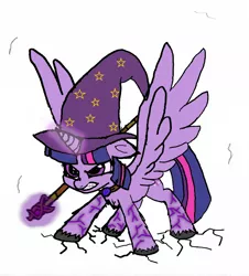 Size: 1260x1394 | Tagged: safe, artist:danksailor, derpibooru import, twilight sparkle, twilight sparkle (alicorn), alicorn, pony, angry, art, hat, magic, solo, wizard, wizard hat