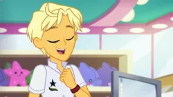 Size: 1920x1080 | Tagged: safe, derpibooru import, screencap, ragamuffin (equestria girls), equestria girls, equestria girls series, spring breakdown, spoiler:eqg series (season 2), clothes, eyes closed, freckles, male, smiling