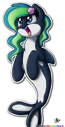 Size: 1013x1973 | Tagged: artist:acersiii, artist:prismawatercolor, cute, derpibooru import, everfree northwest, happy, oc, oc:marina (efnw), orca, orca pony, original species, safe, seashell, smiling, solo