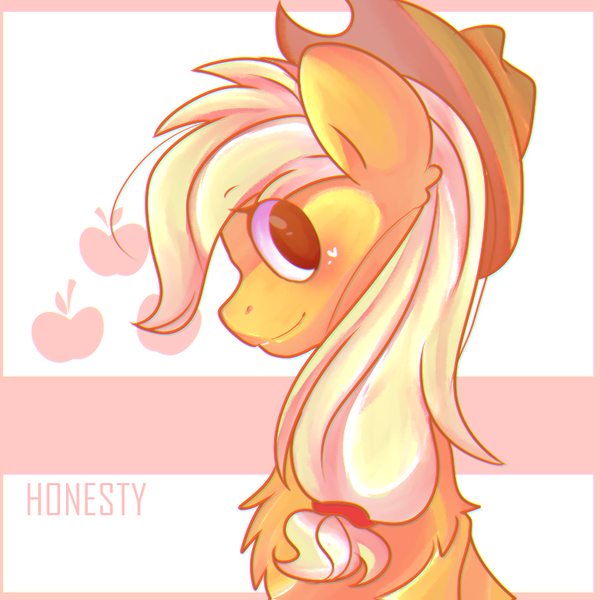 Size: 800x800 | Tagged: safe, artist:lemongde, derpibooru import, applejack, earth pony, pony, applejack's cutie mark, bust, chest fluff, cowboy hat, cute, cutie mark, ear fluff, female, hat, heart, honesty, jackabetes, mare, portrait, profile, solo