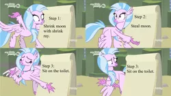 Size: 3840x2160 | Tagged: classical hippogriff, comic, derpibooru import, despicable me, edit, edited screencap, female, flying, gru's plan, hippogriff, mare, meme, safe, screencap, silverstream, silverstream's plan, solo, uprooted