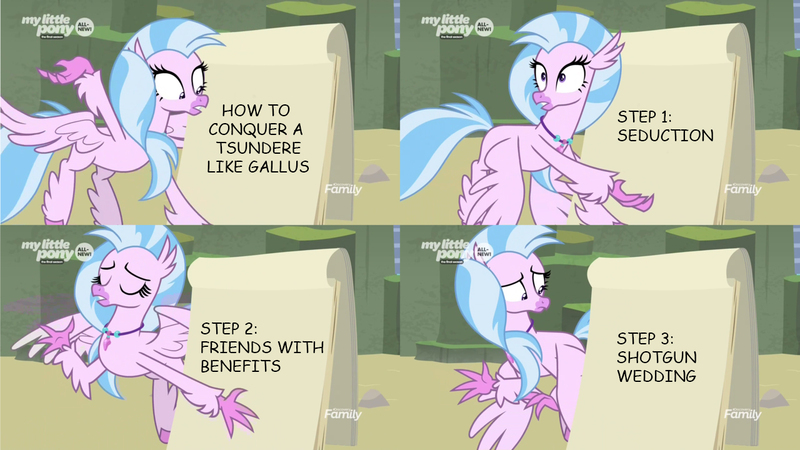 Size: 1280x720 | Tagged: comic, derpibooru import, despicable me, edit, edited screencap, female, gru's plan, hippogriff, implied gallstream, implied gallus, implied sex, innuendo, mare, screencap, shotgun wedding, silverstream, silverstream's plan, suggestive, template, uprooted