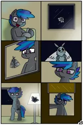 Size: 744x1116 | Tagged: safe, artist:pencil bolt, derpibooru import, oc, oc:billy blue, earth pony, insect, moth, original species, pony, comic:do not fear, comic, flashlight (object), lamp, male, night, room, wake up, window