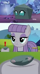 Size: 636x1158 | Tagged: blushing, boulder (pet), derpibooru import, disguise, disguised changeling, edit, edited screencap, exclamation point, maud pie, metal gear solid, ocellus, rock, rockellus, safe, screencap, shipping, shipping domino, uprooted