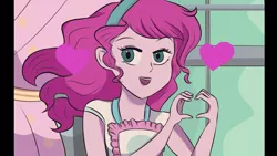 Size: 1280x720 | Tagged: safe, artist:cossiecosmic, derpibooru import, pinkie pie, equestria girls, equestria girls series, the craft of cookies, spoiler:eqg series (season 2), anime, black bars, female, heart, heart hands, solo, style emulation