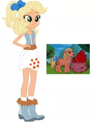 Size: 441x543 | Tagged: safe, artist:selenaede, artist:xfaithyhedgefoxx, derpibooru import, applejack, applejack (g1), human, equestria girls, barely eqg related, base used, boots, bow, clothes, equestria girls style, equestria girls-ified, g1, g1 to equestria girls, generation leap, hair bow, high heel boots, high heels, shoes