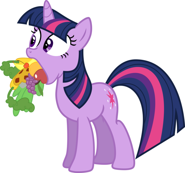 Size: 9000x8406 | Tagged: safe, artist:korsoo, derpibooru import, twilight sparkle, pony, unicorn, green isn't your color, .svg available, absurd resolution, apple, banana, carrot, cherry, female, food, fruit, gentlemen, grapes, mare, mouth hold, orange, pie, simple background, solo, transparent background, unicorn twilight, vector