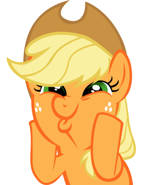 Size: 7082x8571 | Tagged: safe, artist:rainbowplasma, derpibooru import, part of a set, applejack, earth pony, pony, applejack's hat, bust, cowboy hat, cute, dashface, female, freckles, funny face, hat, hooves on cheeks, jackabetes, mare, silly, silly pony, simple background, so awesome, solo, squishy cheeks, transparent background, who's a silly pony