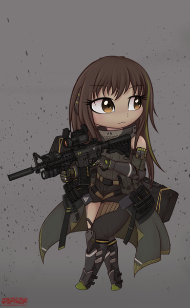 Size: 1158x1875 | Tagged: safe, artist:orang111, derpibooru import, equestria girls, aimpoint, equestria girls-ified, girl's frontline, gun, m4a1, style emulation, surefire, weapon