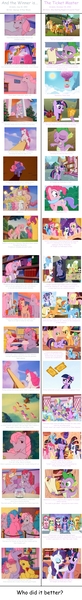 Size: 1000x7300 | Tagged: and the winner is..., applejack, artist:twiface, bon bon (g1), bright eyes, clover (g1), comparison, comparison chart, comparison trolling, dazzle, derpibooru import, equal cutie mark, fluttershy, g1, granny smith, melody, my little pony tales, patch (g1), pinkie pie, rainbow dash, rarity, safe, spike, starlight (g1), sweetheart, the best night ever, the ticket master, twilight sparkle