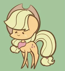 Size: 807x881 | Tagged: safe, artist:typhwosion, derpibooru import, applejack, earth pony, pony, :>, bandana, cute, dot eyes, green background, jackabetes, pointy ponies, simple background, solo