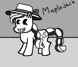 Size: 289x248 | Tagged: safe, artist:drypony198, derpibooru import, pony, bendy and the ink machine, black and white, cartoon, cowboys and equestrians, grayscale, hat, mad (tv series), mad magazine, maplejack, monochrome, solo, sun hat