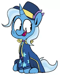 Size: 476x599 | Tagged: safe, artist:pinkiespresent, derpibooru import, trixie, pony, unicorn, equestria girls, equestria girls series, street magic with trixie, spoiler:eqg series (season 2), clothes, cute, diatrixes, epaulettes, female, hat, mare, open mouth, simple background, solo, white background