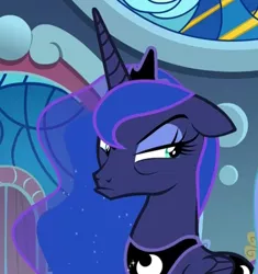 Size: 795x845 | Tagged: safe, derpibooru import, screencap, princess luna, alicorn, pony, sparkle's seven, cropped, female, grumpy luna, luna is not amused, mare, pouting, solo, unamused