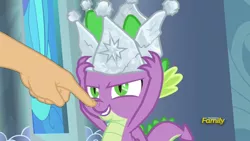 Size: 1920x1080 | Tagged: boop, boop edit, crown, derpibooru import, dragon, edit, edited screencap, finger, hand, hard-won helm of the sibling supreme, jewelry, regalia, safe, screencap, sparkle's seven, spike, winged spike