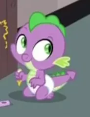 Size: 188x245 | Tagged: safe, derpibooru import, screencap, spike, dragon, sparkle's seven, baby, baby dragon, baby spike, claws, cropped, cute, diaper, infant, male, smiling, solo, spikabetes, tail, younger