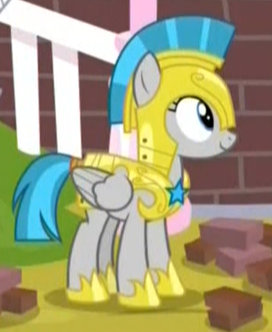 Size: 302x368 | Tagged: safe, derpibooru import, screencap, windstorm, pegasus, pony, sparkle's seven, armor, cropped, female, guardsmare, mare, palindrome get, royal guard, smiling, solemn canterlot marshal, solo, when she smiles