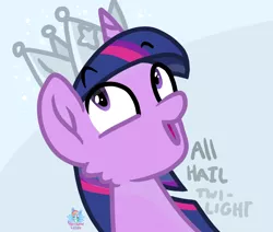 Size: 1126x953 | Tagged: safe, artist:rainbow eevee, derpibooru import, twilight sparkle, pony, season 9, sparkle's seven, spoiler:s09, crown, female, hard-won helm of the sibling supreme, jewelry, looking up, open mouth, paper crown, regalia, simple background, solo