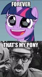 Size: 598x1110 | Tagged: safe, derpibooru import, screencap, twilight sparkle, twilight sparkle (alicorn), alicorn, human, pony, sparkle's seven, caption, forever, image macro, meme, squidman palledorous, text, that's my pony, that's my x, the sandlot