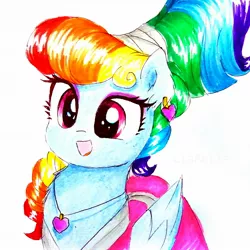 Size: 1306x1306 | Tagged: safe, artist:liaaqila, derpibooru import, rainbow dash, pegasus, pony, sparkle's seven, alternate hairstyle, clothes, cute, dress, ear piercing, female, jewelry, mare, megaradash, necklace, piercing, rainbow dash always dresses in style, solo