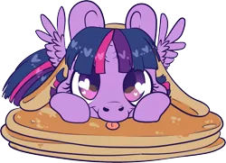 Size: 1881x1365 | Tagged: safe, artist:cutepencilcase, derpibooru import, twilight sparkle, twilight sparkle (alicorn), alicorn, :p, cute, female, food, heart eyes, i'm pancake, looking at you, mare, pancakes, ponies in food, silly, simple background, solo, tongue out, transparent, transparent background, twiabetes, weapons-grade cute, wingding eyes