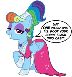 Size: 3000x3200 | Tagged: safe, alternate version, artist:cheezedoodle96, derpibooru import, rainbow dash, pegasus, pony, sparkle's seven, .svg available, alternate hairstyle, braid, clothes, comic, cute, dashabetes, dialogue, dress, ear piercing, earring, eyeshadow, female, heart, jewelry, looking at you, makeup, mare, megaradash, necklace, piercing, rainbow dash always dresses in style, raised hoof, simple background, single panel, smiling, solo, speech bubble, svg, transparent background, vector