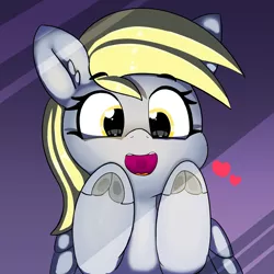 Size: 1529x1529 | Tagged: safe, artist:pabbley, derpibooru import, derpy hooves, pegasus, pony, against glass, cute, derpabetes, ear fluff, female, frog (hoof), glass, heart, hoofbutt, looking at you, mare, night, open mouth, solo, underhoof, window, wingding eyes