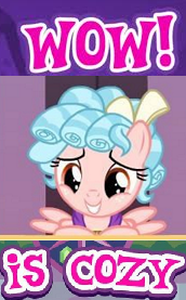 Size: 172x277 | Tagged: safe, derpibooru import, cozy glow, pony, captain obvious, gameloft, meme, wow, wow! glimmer