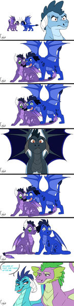 Size: 1280x5287 | Tagged: artist:colourstrike, biting, comic, derpibooru import, dialogue, dragon, dragoness, dragon oc, ear bite, emberspike, family, female, fight, male, next generation, oc, oc:gail, oc:glaze(dragon), oc:torch, offspring, parent:princess ember, parents:emberspike, parent:spike, princess ember, safe, shipping, simple background, spike, spread wings, straight, white background, wings