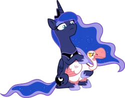 Size: 11992x9392 | Tagged: safe, artist:suramii, derpibooru import, princess luna, alicorn, bird, goose, pony, sparkle's seven, animal, ethereal mane, female, luna petting goose, mare, simple background, sitting, transparent background, vector