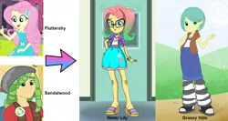 Size: 1576x840 | Tagged: safe, artist:silverbuller, derpibooru import, fluttershy, sandalwood, oc, oc:grassy hills, oc:water lily, equestria girls, equestria girls (movie), equestria girls series, 1000 hours in ms paint, female, geode of fauna, magical geodes, male, next generation, offspring, parent:fluttershy, parent:sandalwood, parents:sandalshy, sandalshy, shipping, straight