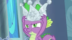Size: 1920x1080 | Tagged: crown, derpibooru import, hard-won helm of the sibling supreme, jewelry, regalia, safe, screencap, solo, sparkle's seven, spike