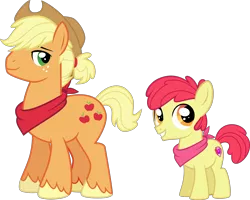 Size: 2496x2000 | Tagged: safe, artist:whalepornoz, derpibooru import, apple bloom, applejack, earth pony, pony, applebuck, applejack (male), applejack's hat, bandana, brothers, colt, cowboy hat, cutie mark, duo, female, filly, freckles, hat, looking back, male, rule 63, siblings, simple background, smiling, stallion, the cmc's cutie marks, transparent background, unshorn fetlocks