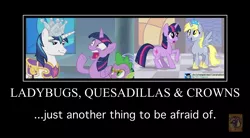 Size: 2048x1128 | Tagged: alicorn, alicornified, crown, derpibooru import, derpy hooves, dragon, edit, edited screencap, hard-won helm of the sibling supreme, jewelry, meme, motivational poster, race swap, regalia, safe, screencap, shining armor, sparkle's seven, spike, twilight sparkle, twilight sparkle (alicorn), winged spike