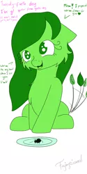 Size: 3000x6000 | Tagged: safe, artist:fajnyziomal, derpibooru import, oc, oc:świstek, unofficial characters only, original species, plant pony, pony, spider, comic:świstek, cheek fluff, chest fluff, comic, curly eyelashes, plant, plate, solo, tail wag