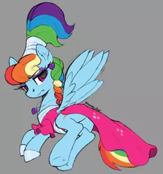Size: 2644x2824 | Tagged: safe, artist:moonseeker, derpibooru import, rainbow dash, pegasus, pony, sparkle's seven, alternate hairstyle, clothes, dress, ear piercing, earring, explicit source, eyeshadow, female, frown, hoof shoes, jewelry, lidded eyes, makeup, mare, megaradash, necklace, palindrome get, piercing, rainbow dash always dresses in style, rainbow dash is not amused, side, skirt, solo, spread wings, unamused, wings