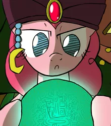 Size: 903x1024 | Tagged: safe, artist:undead-niklos, derpibooru import, pinkie pie, pony, it's about time, bust, cute, diapinkes, gypsy pie, mystical orb of fate's destiny, no pupils, portrait, solo