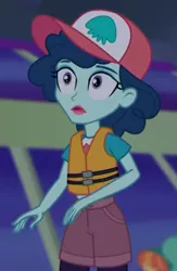 Size: 423x649 | Tagged: safe, derpibooru import, screencap, ink jet, orange sunrise, equestria girls, equestria girls series, spring breakdown, spoiler:eqg series (season 2), background human, baseball cap, cap, cropped, female, hat, lifejacket, offscreen character