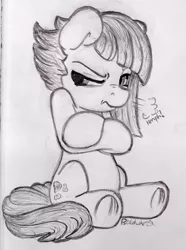 Size: 599x803 | Tagged: safe, artist:bobdude0, derpibooru import, limestone pie, earth pony, pony, angry, black and white, crossed hooves, exhale, female, floppy ears, frog (hoof), grayscale, lineart, mare, monochrome, nose wrinkle, pencil drawing, pouting, sitting, solo, traditional art, underhoof