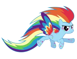 Size: 2600x2000 | Tagged: safe, artist:ashidaru, derpibooru import, rainbow dash, pegasus, pony, twilight's kingdom, alternate hairstyle, colored wings, female, flying, mare, multicolored wings, rainbow power, simple background, smiling, solo, transparent background, vector, wings