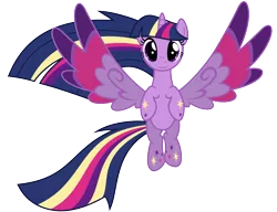 Size: 2600x2000 | Tagged: safe, artist:ashidaru, derpibooru import, twilight sparkle, twilight sparkle (alicorn), alicorn, pony, twilight's kingdom, colored wings, cute, female, looking at you, mare, multicolored wings, rainbow power, simple background, smiling, solo, spread wings, transparent background, twiabetes, vector, wings