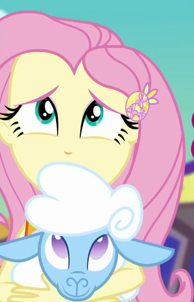 Size: 462x718 | Tagged: safe, derpibooru import, screencap, fluttershy, sheep, equestria girls, equestria girls series, spring breakdown, spoiler:eqg series (season 2), cropped, cute, flutteshy, tiny ewes