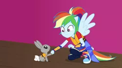 Size: 1920x1080 | Tagged: safe, derpibooru import, screencap, mr. bouncy, rainbow dash, equestria girls, equestria girls series, spring breakdown, spoiler:eqg series (season 2), fist bump, lifejacket, ponied up, super ponied up