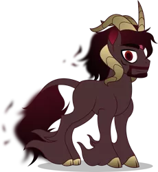 Size: 2963x3217 | Tagged: safe, artist:stellardusk, derpibooru import, fhtng th§ ¿nsp§kbl, classical unicorn, demon, unicorn, them's fightin' herds, beard, cloven hooves, community related, dark magic, facial hair, hoof fluff, leonine tail, long feather, looking at you, magic, male, simple background, solo, species swap, unicornified, unshorn fetlocks