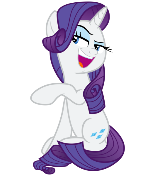 Size: 3000x3400 | Tagged: safe, artist:cheezedoodle96, derpibooru import, rarity, pony, unicorn, sparkle's seven, .svg available, dreamworks face, evil grin, female, gesture, grin, lidded eyes, mare, open mouth, pointing, raised eyebrow, simple background, sitting, smiling, solo, svg, transparent background, vector