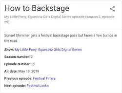 Size: 456x348 | Tagged: safe, derpibooru import, sunset shimmer, equestria girls, equestria girls series, how to backstage, spoiler:eqg series (season 2), synopsis, text, text only