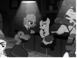 Size: 380x284 | Tagged: safe, derpibooru import, screencap, betty hoof, marelene dietrot, unnamed character, unnamed pony, ponified, earth pony, pony, sparkle's seven, background pony, betty boop, female, juice jackie, male, mare, marlene dietrich, noir, reference, stallion