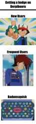 Size: 640x2196 | Tagged: ash ketchum, badumsquish, comparison, derpibooru, derpibooru badge, derpibooru import, derpibooru related, gary oak, meme, meta, pokémon, safe