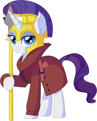 Size: 6199x7761 | Tagged: safe, artist:cyanlightning, derpibooru import, rarity, pony, unicorn, sparkle's seven, .svg available, absurd resolution, armorarity, clothes, cute, detective rarity, female, lidded eyes, mare, royal guard, royal guard rarity, simple background, solo, spear, transparent background, vector, weapon